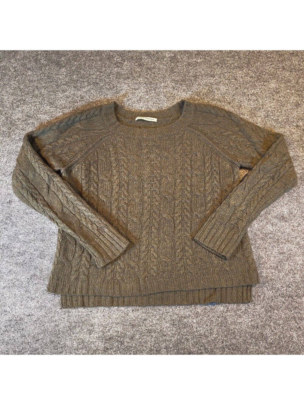 Autumn Cashmere Olive Green Cable Knit Crewneck Pullover Sweater Luxury Soft